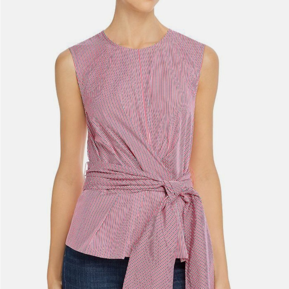 Derek Lam Pandora Pink Striped Sleeveless Tie-front Blouse